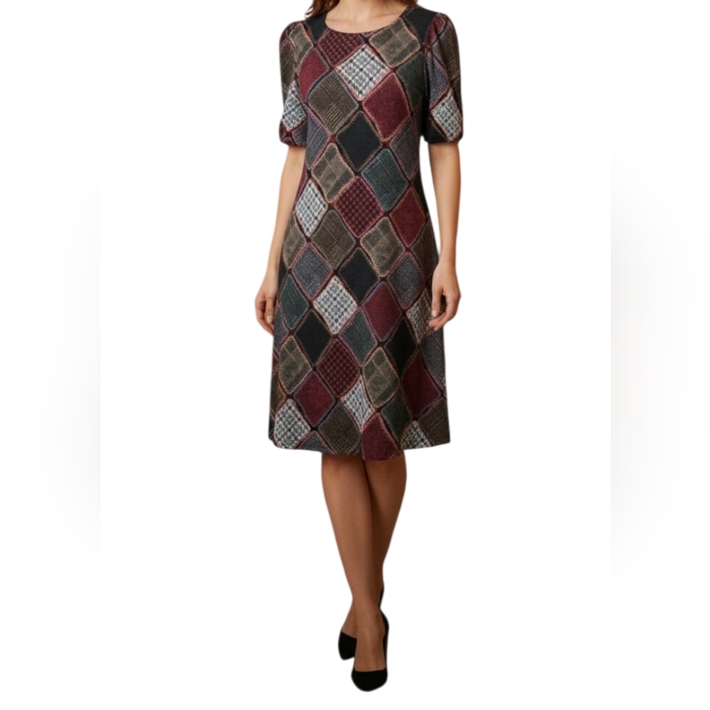 NWOT. Chetta B Elegant Mosaic/ Patchwork/ Rhombus Dress